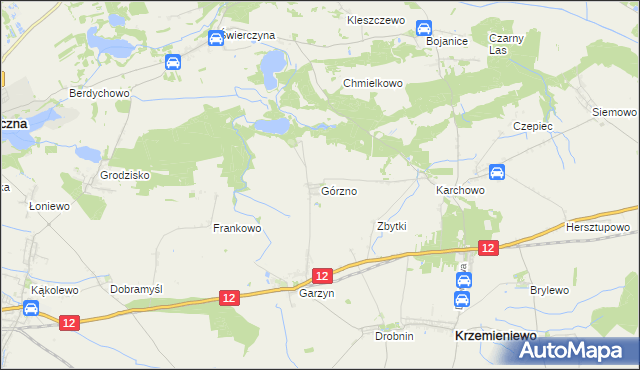 mapa Górzno gmina Krzemieniewo, Górzno gmina Krzemieniewo na mapie Targeo