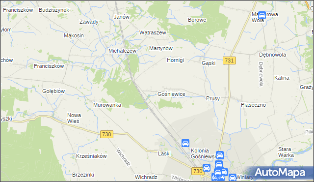 mapa Gośniewice gmina Warka, Gośniewice gmina Warka na mapie Targeo