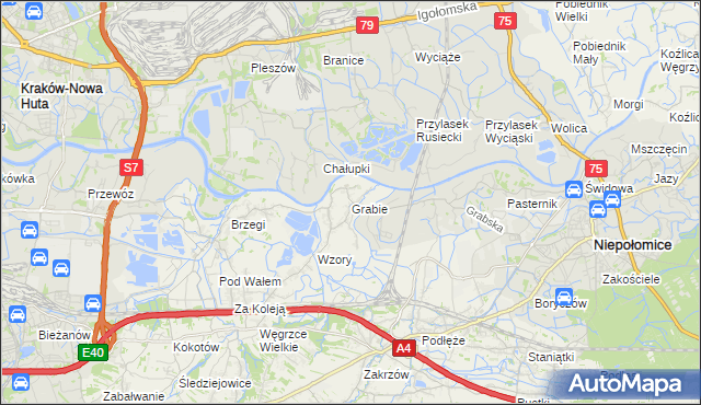 mapa Grabie gmina Wieliczka, Grabie gmina Wieliczka na mapie Targeo