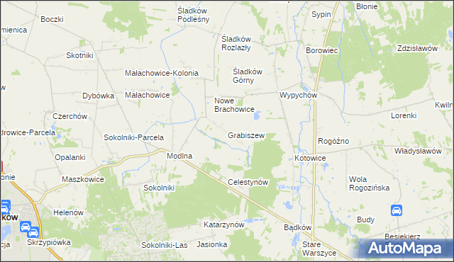 mapa Grabiszew gmina Zgierz, Grabiszew gmina Zgierz na mapie Targeo