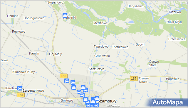 mapa Grabowiec gmina Szamotuły, Grabowiec gmina Szamotuły na mapie Targeo