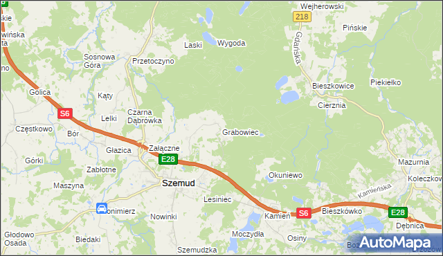 mapa Grabowiec gmina Szemud, Grabowiec gmina Szemud na mapie Targeo