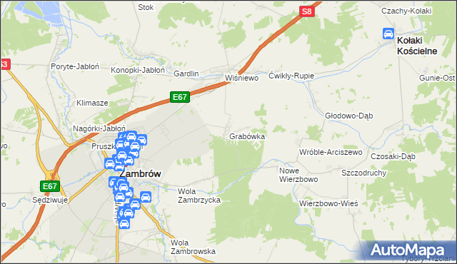 mapa Grabówka gmina Zambrów, Grabówka gmina Zambrów na mapie Targeo