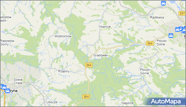 mapa Gradówek gmina Lwówek Śląski, Gradówek gmina Lwówek Śląski na mapie Targeo