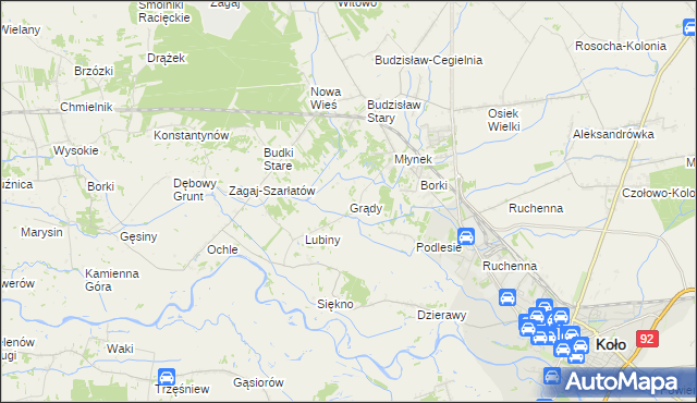 mapa Grądy gmina Osiek Mały, Grądy gmina Osiek Mały na mapie Targeo