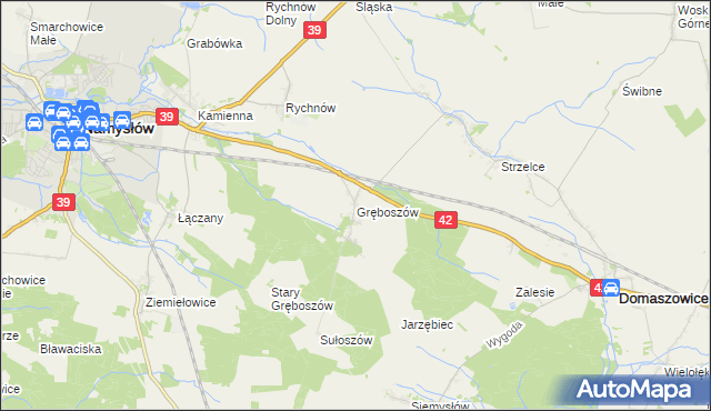 mapa Gręboszów gmina Domaszowice, Gręboszów gmina Domaszowice na mapie Targeo