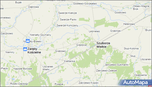 mapa Grędzice gmina Szulborze Wielkie, Grędzice gmina Szulborze Wielkie na mapie Targeo