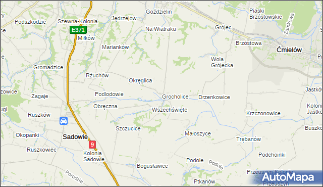 mapa Grocholice gmina Sadowie, Grocholice gmina Sadowie na mapie Targeo