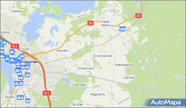 mapa Grochowiska gmina Szczecinek, Grochowiska gmina Szczecinek na mapie Targeo