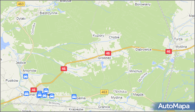 mapa Grodziec gmina Ozimek, Grodziec gmina Ozimek na mapie Targeo