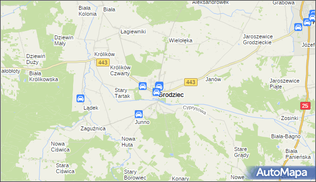 mapa Grodziec powiat koniński, Grodziec powiat koniński na mapie Targeo