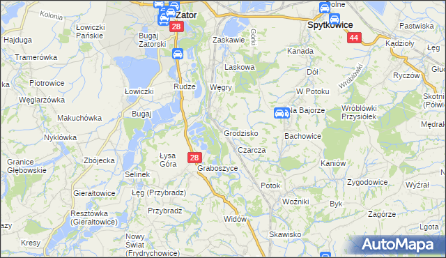 mapa Grodzisko gmina Zator, Grodzisko gmina Zator na mapie Targeo