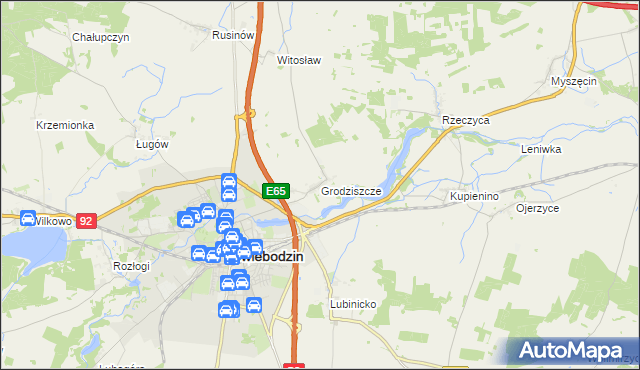 mapa Grodziszcze gmina Świebodzin, Grodziszcze gmina Świebodzin na mapie Targeo