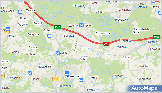 mapa Grojec gmina Alwernia, Grojec gmina Alwernia na mapie Targeo