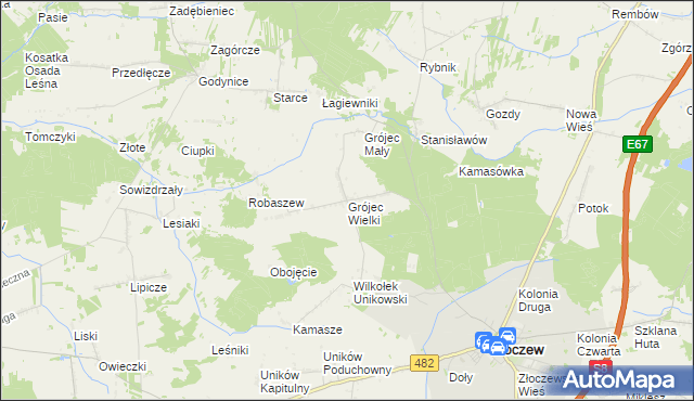 mapa Grójec Wielki gmina Złoczew, Grójec Wielki gmina Złoczew na mapie Targeo