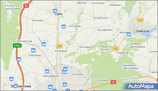 mapa Gronówko gmina Lipno, Gronówko gmina Lipno na mapie Targeo