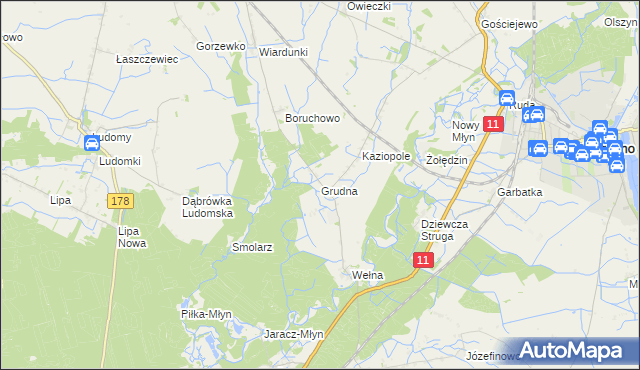 mapa Grudna gmina Rogoźno, Grudna gmina Rogoźno na mapie Targeo