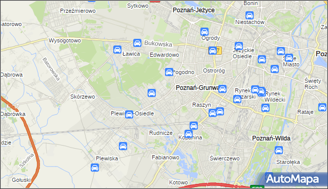 mapa Grunwald gmina Poznań, Grunwald gmina Poznań na mapie Targeo
