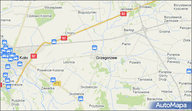 mapa Grzegorzew, Grzegorzew na mapie Targeo