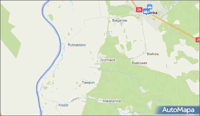 mapa Grzmiąca gmina Cybinka, Grzmiąca gmina Cybinka na mapie Targeo