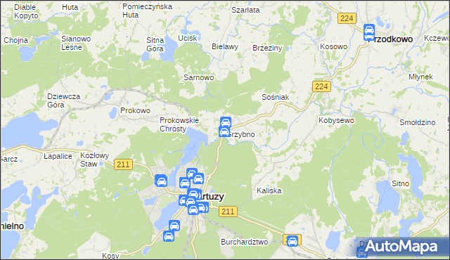 mapa Grzybno gmina Kartuzy, Grzybno gmina Kartuzy na mapie Targeo