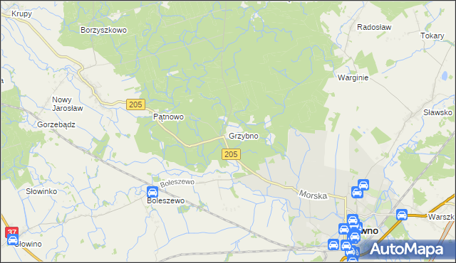 mapa Grzybno gmina Sławno, Grzybno gmina Sławno na mapie Targeo