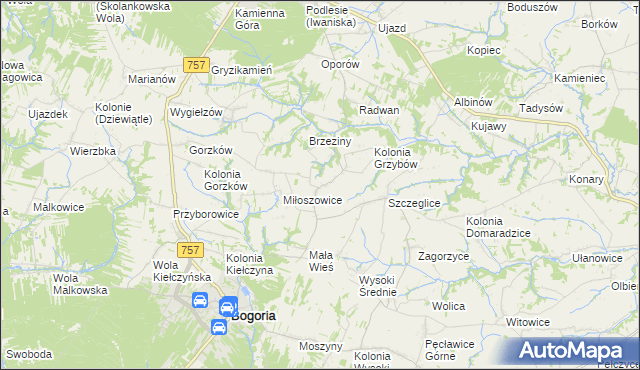 mapa Grzybów gmina Bogoria, Grzybów gmina Bogoria na mapie Targeo