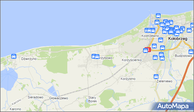 mapa Grzybowo gmina Kołobrzeg, Grzybowo gmina Kołobrzeg na mapie Targeo