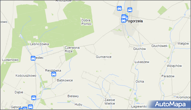 mapa Gumienice gmina Pogorzela, Gumienice gmina Pogorzela na mapie Targeo