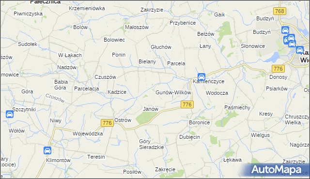 mapa Gunów-Wilków, Gunów-Wilków na mapie Targeo