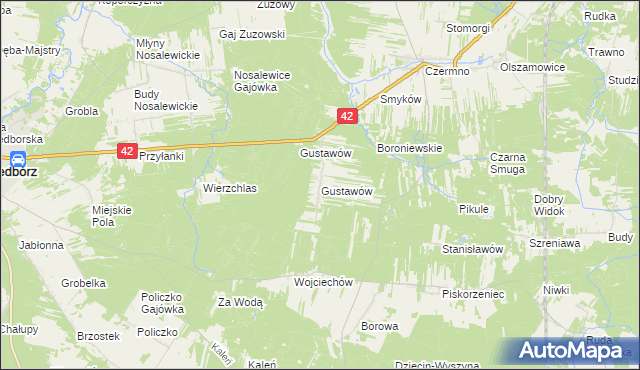 mapa Gustawów gmina Fałków, Gustawów gmina Fałków na mapie Targeo