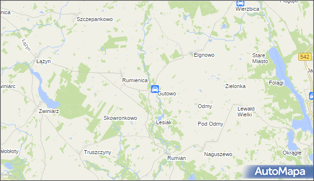 mapa Gutowo gmina Lubawa, Gutowo gmina Lubawa na mapie Targeo