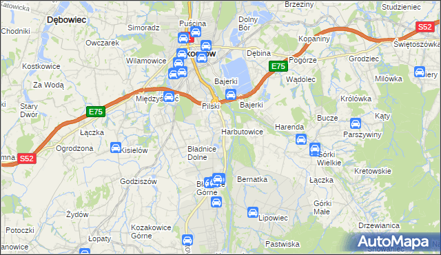 mapa Harbutowice gmina Skoczów, Harbutowice gmina Skoczów na mapie Targeo