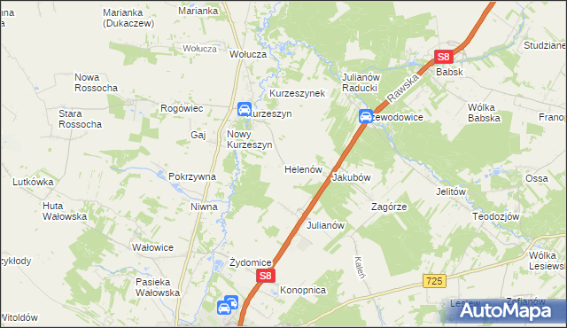 mapa Helenów gmina Rawa Mazowiecka, Helenów gmina Rawa Mazowiecka na mapie Targeo