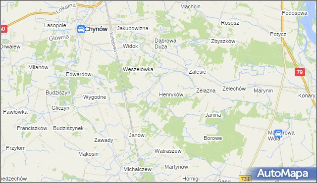 mapa Henryków gmina Chynów, Henryków gmina Chynów na mapie Targeo