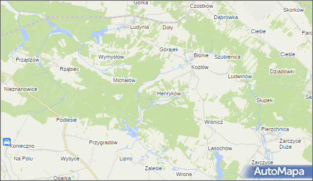 mapa Henryków gmina Małogoszcz, Henryków gmina Małogoszcz na mapie Targeo