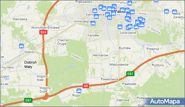 mapa Hermanów gmina Pabianice, Hermanów gmina Pabianice na mapie Targeo