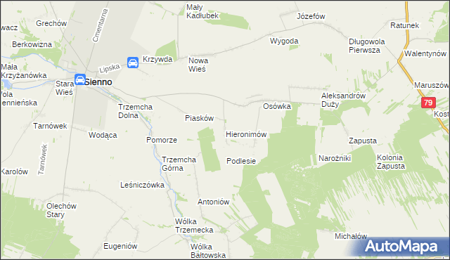 mapa Hieronimów gmina Sienno, Hieronimów gmina Sienno na mapie Targeo