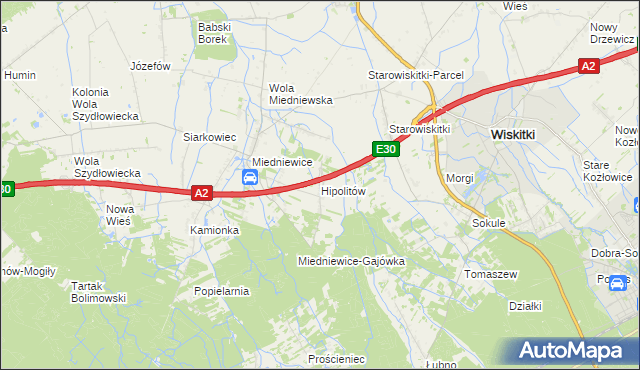 mapa Hipolitów gmina Wiskitki, Hipolitów gmina Wiskitki na mapie Targeo