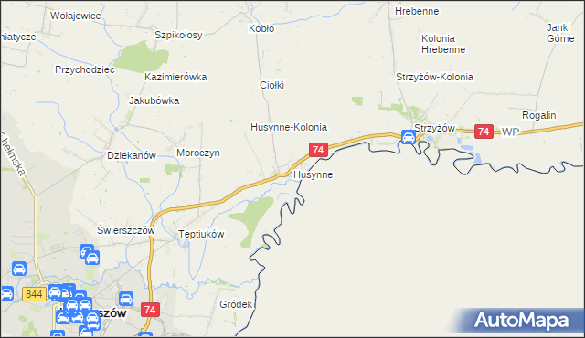 mapa Husynne gmina Hrubieszów, Husynne gmina Hrubieszów na mapie Targeo