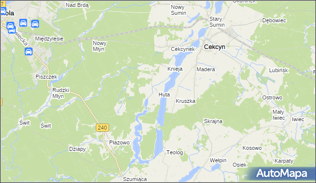 mapa Huta gmina Cekcyn, Huta gmina Cekcyn na mapie Targeo