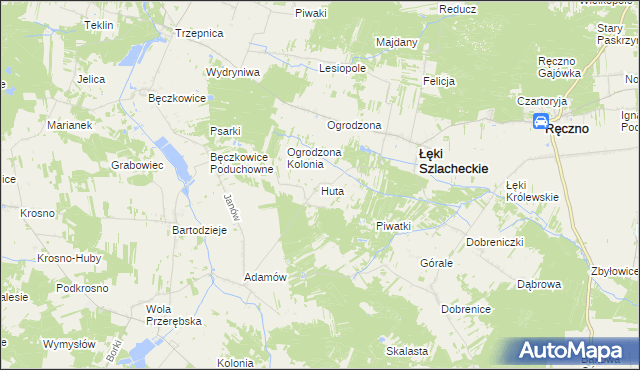 mapa Huta gmina Łęki Szlacheckie, Huta gmina Łęki Szlacheckie na mapie Targeo