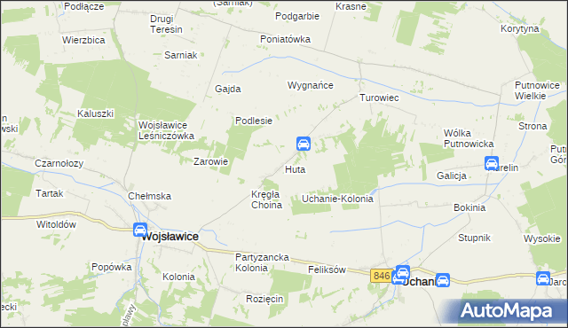 mapa Huta gmina Wojsławice, Huta gmina Wojsławice na mapie Targeo