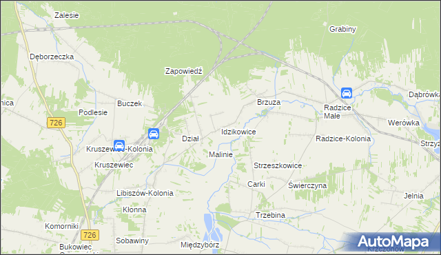 mapa Idzikowice gmina Drzewica, Idzikowice gmina Drzewica na mapie Targeo