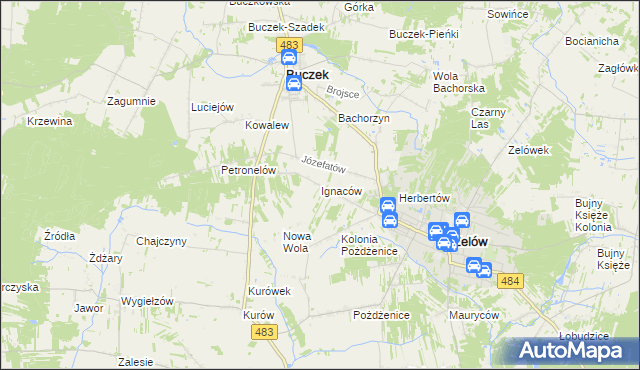 mapa Ignaców gmina Zelów, Ignaców gmina Zelów na mapie Targeo