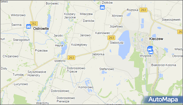 mapa Jabłonka gmina Kleczew, Jabłonka gmina Kleczew na mapie Targeo