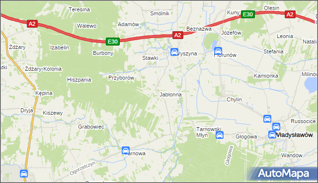 mapa Jabłonna gmina Władysławów, Jabłonna gmina Władysławów na mapie Targeo