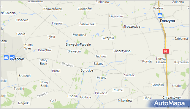 mapa Jacków gmina Daszyna, Jacków gmina Daszyna na mapie Targeo