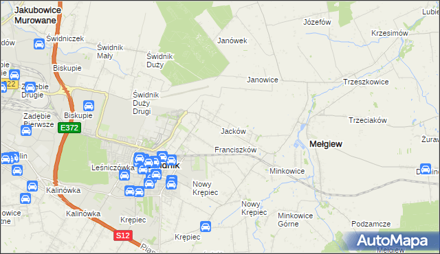 mapa Jacków gmina Mełgiew, Jacków gmina Mełgiew na mapie Targeo