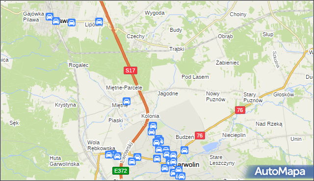 mapa Jagodne gmina Garwolin, Jagodne gmina Garwolin na mapie Targeo
